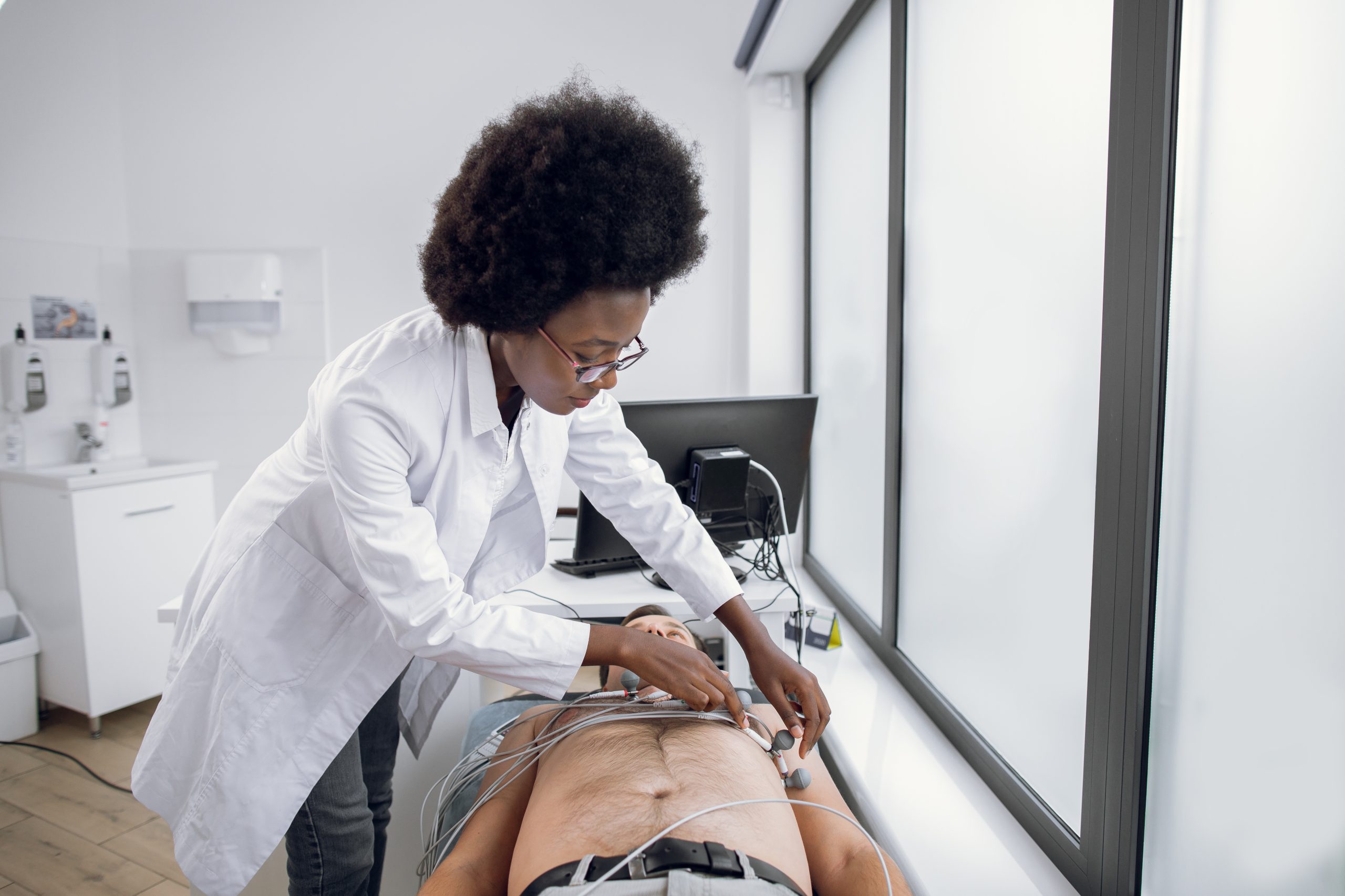 Ekg technician training reading heart monitor