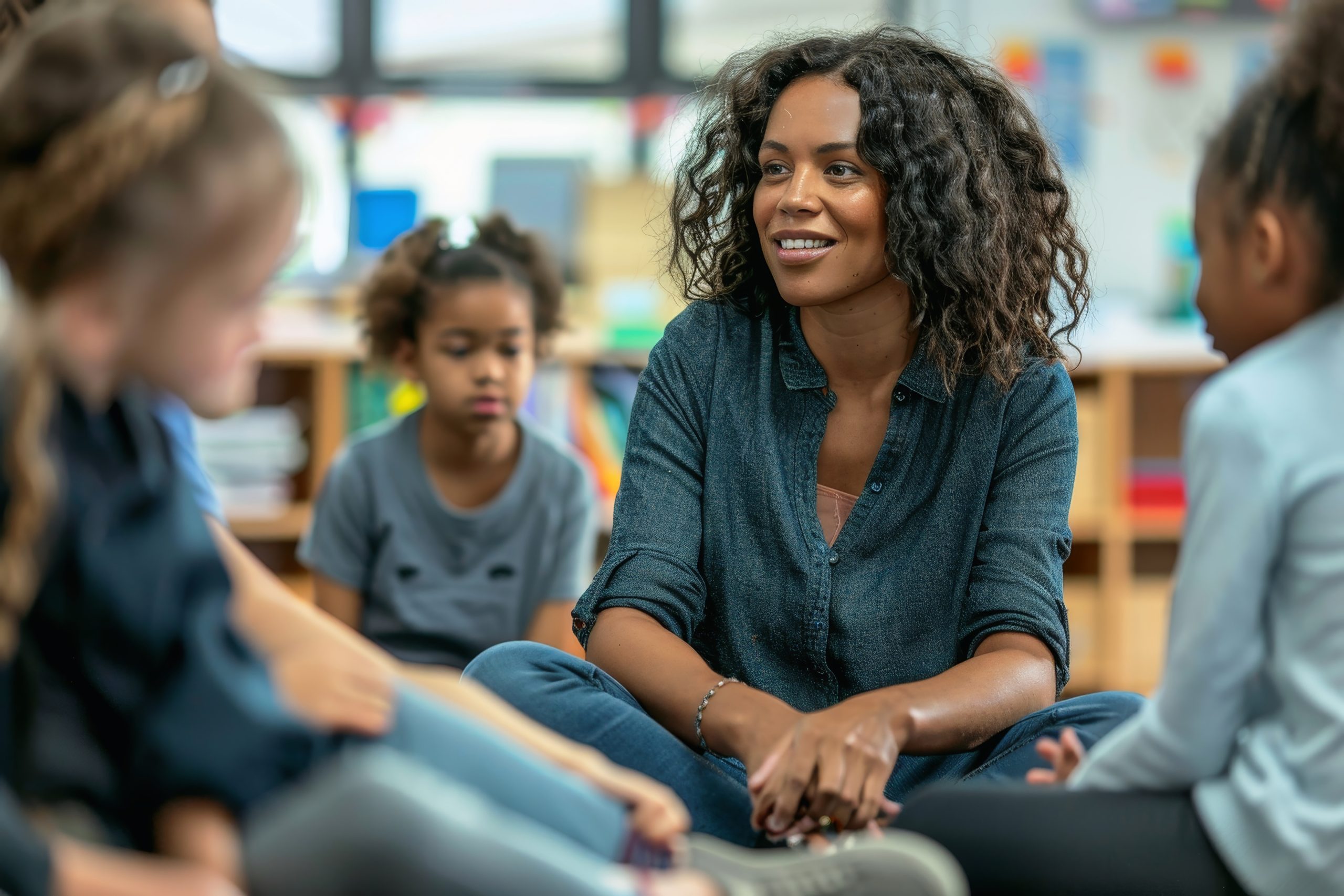 School counselor helping diverse k12 students